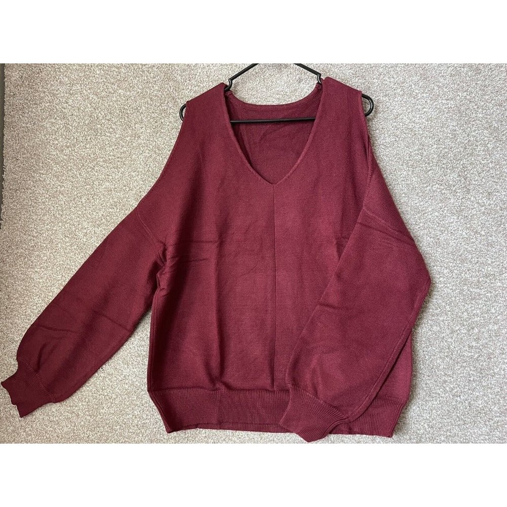 Women’s Open Shoulder Long Sleeve Burgundy Red Pullover Sweater Size XL